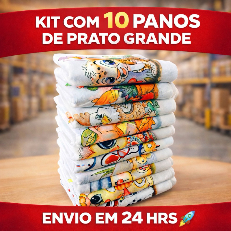 Pano De Prato Grade Estampado Bainha Kit Com 10 Peças