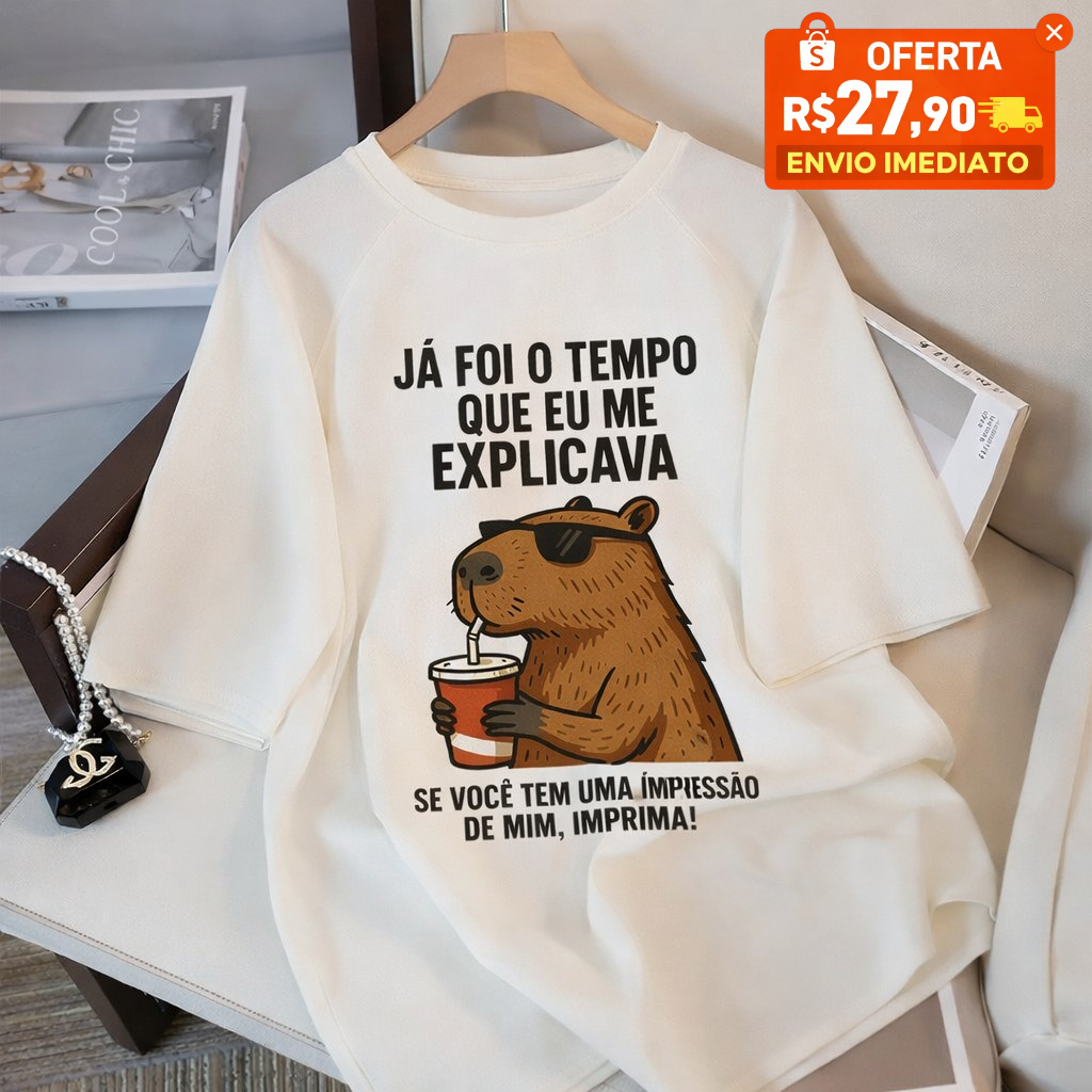 Camiseta Feminina Capivara Meme 100% Algodão – Blusa Casual Engraçada Fofa Estilosa em Oferta na Shopee