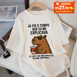 Camiseta Feminina Capivara Meme 100% Algodão – Blusa Casual Engraçada Fofa Estilosa em Oferta na Shopee