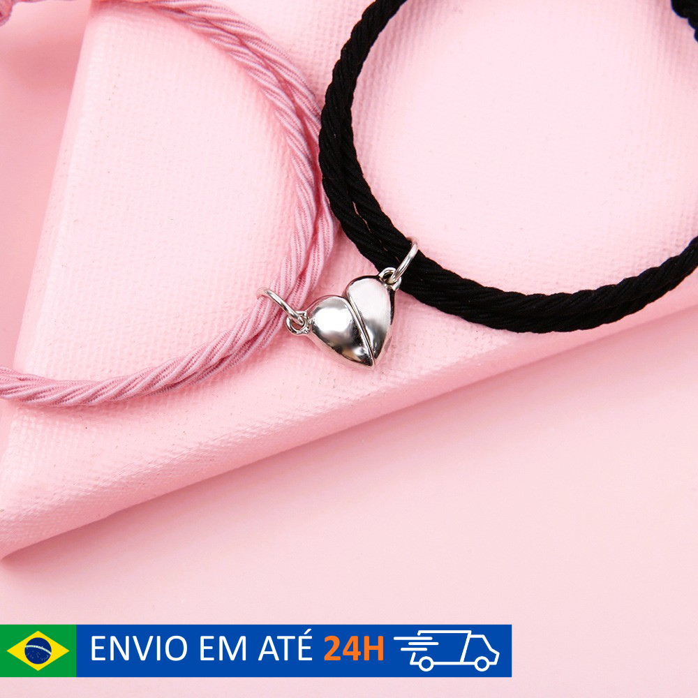 Duas Pulseiras Amizade Casal Meio Coração Magnética com Imã – Namoro Presente Dia dos Namorados em Oferta na Shopee