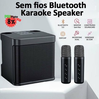 Alto-falante Bluetooth Potente - 2 Microfones Sem Fios para Karaoke Familiar