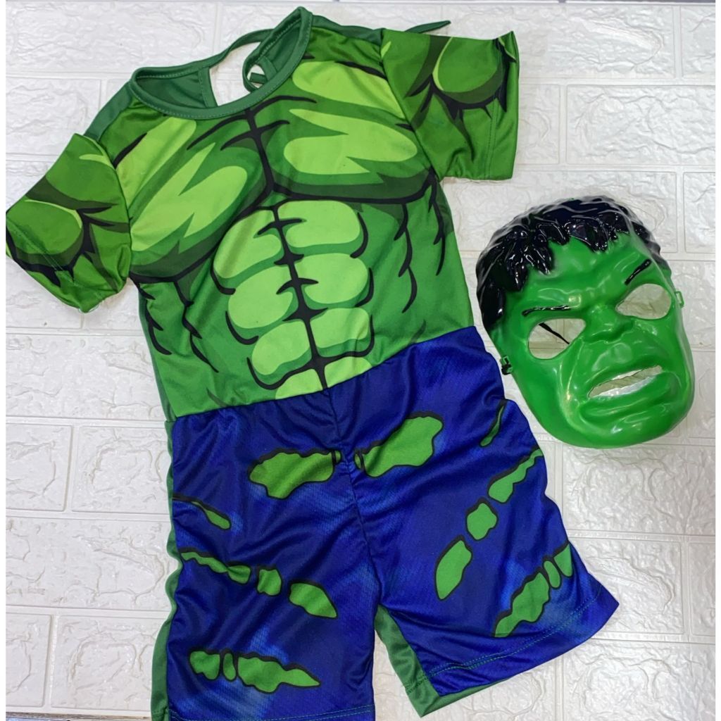 Fantasia Infantil Hulk Macacao Curto e Mascara Eva em Oferta na Shopee