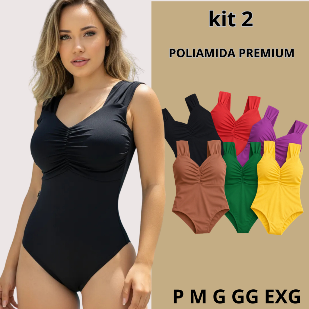 Kit 2 Maiô Disfarça Barriga Feminino Poliamida Premium Bojo Forrado Conforto Versátil Praia