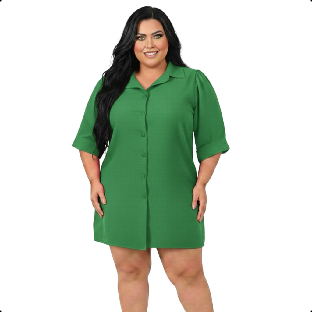 Camisão Chemise Plus Size Feminina Manga 3/4 Social Elegante Vestido Moda Blogueira Verão