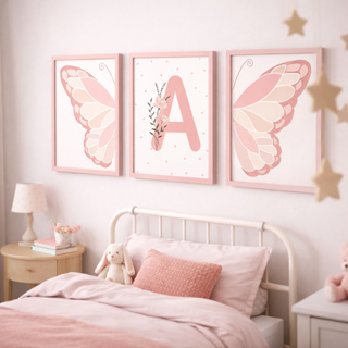 Quadro Decorativo Moderno Parede Quarto Infantil Feminino Letras Personalizadas Tons Rosas Borboleta em Oferta na Shopee
