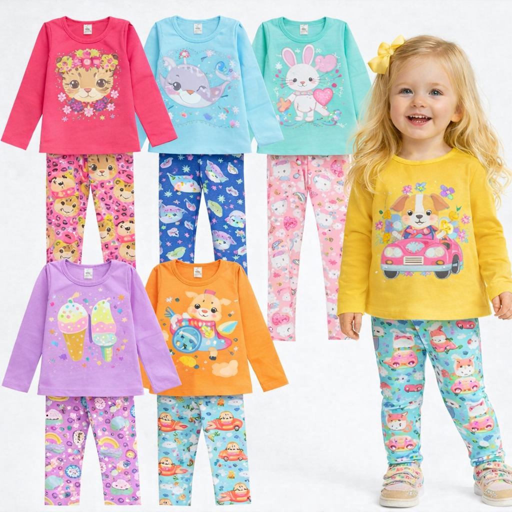 Kit 2 ou 4  Peças Meia Estação Menina Infantil Conjunto Feminino Frio Outono/Inverno Meia Estação Sortidos