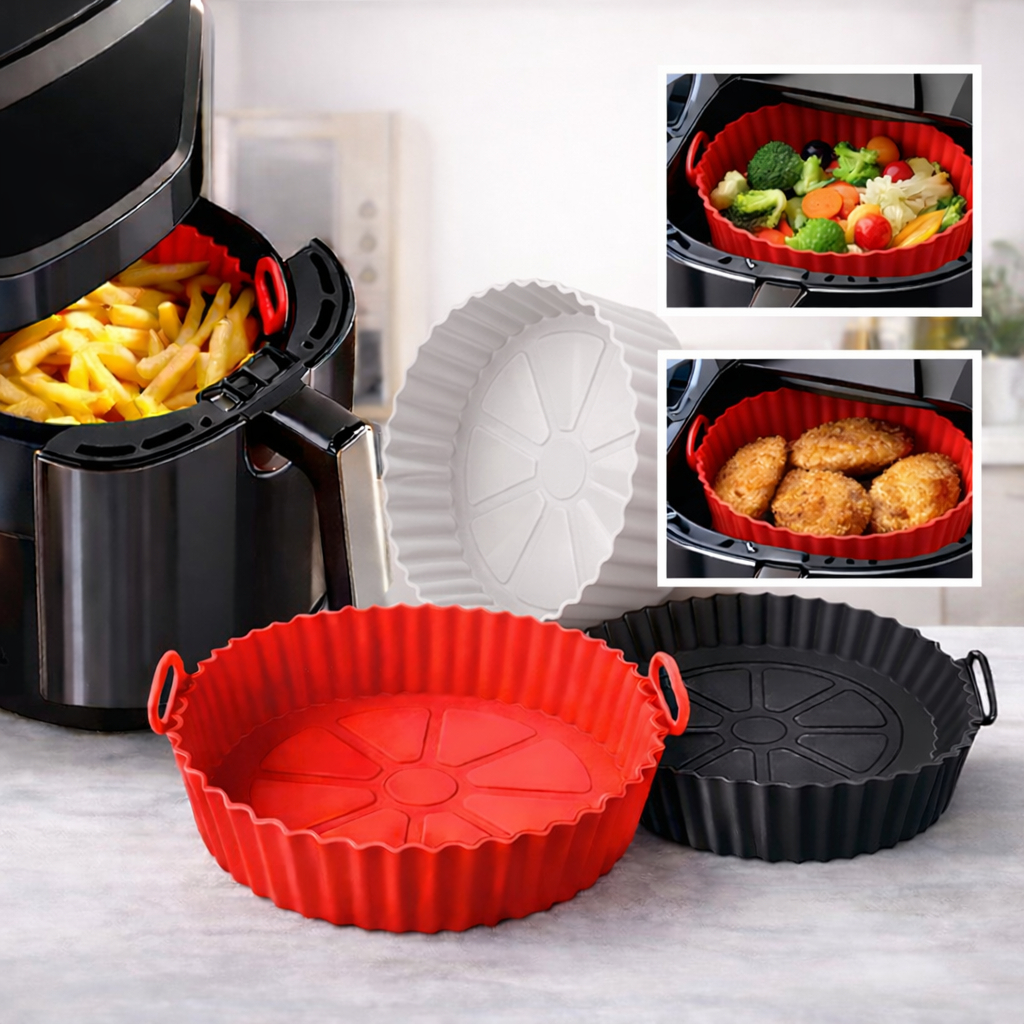 Kit Forma Silicone Air Fryer 20cm Reutilizável Antiaderente Protetor Fritadeira Forno Microondas