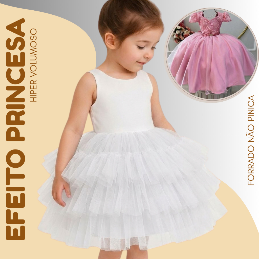 Saiote Infantil Anágua Para Armação Vestido Festa Com Elástico P e M (PB)