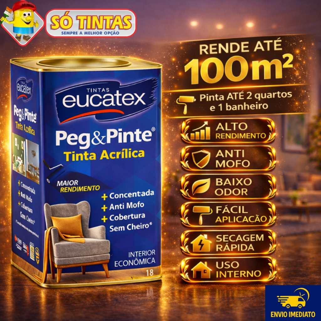 Tinta para Parede Pegue e Pinte 18 Litros Acrílica Eucatex, Anti Mofo, Sem Cheiro, Interna