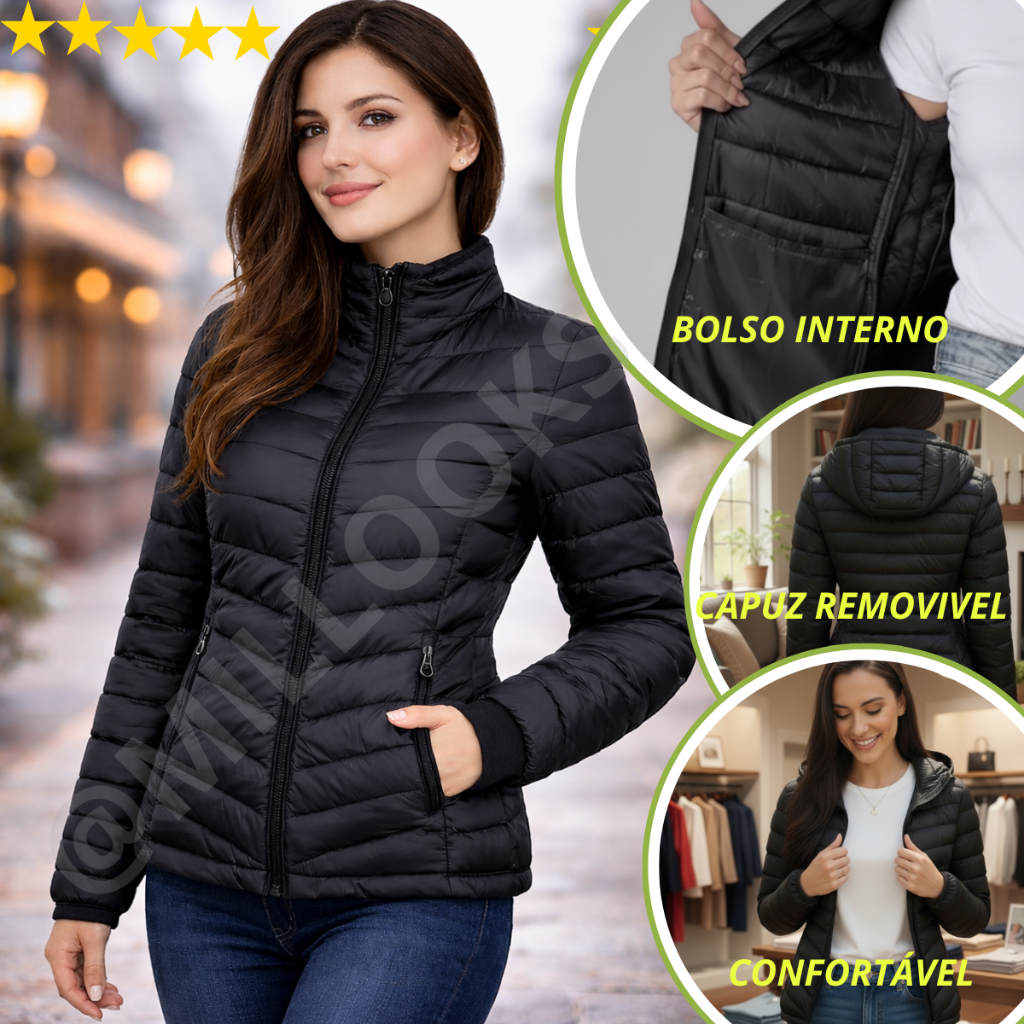 Jaqueta Feminina Puffer Capuz Removivel Gominho Moda Fashion em Oferta na Shopee