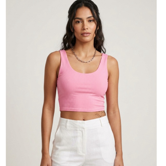 Top Cropped Regata Canelado com Bojo Confortável Blusa Feminina