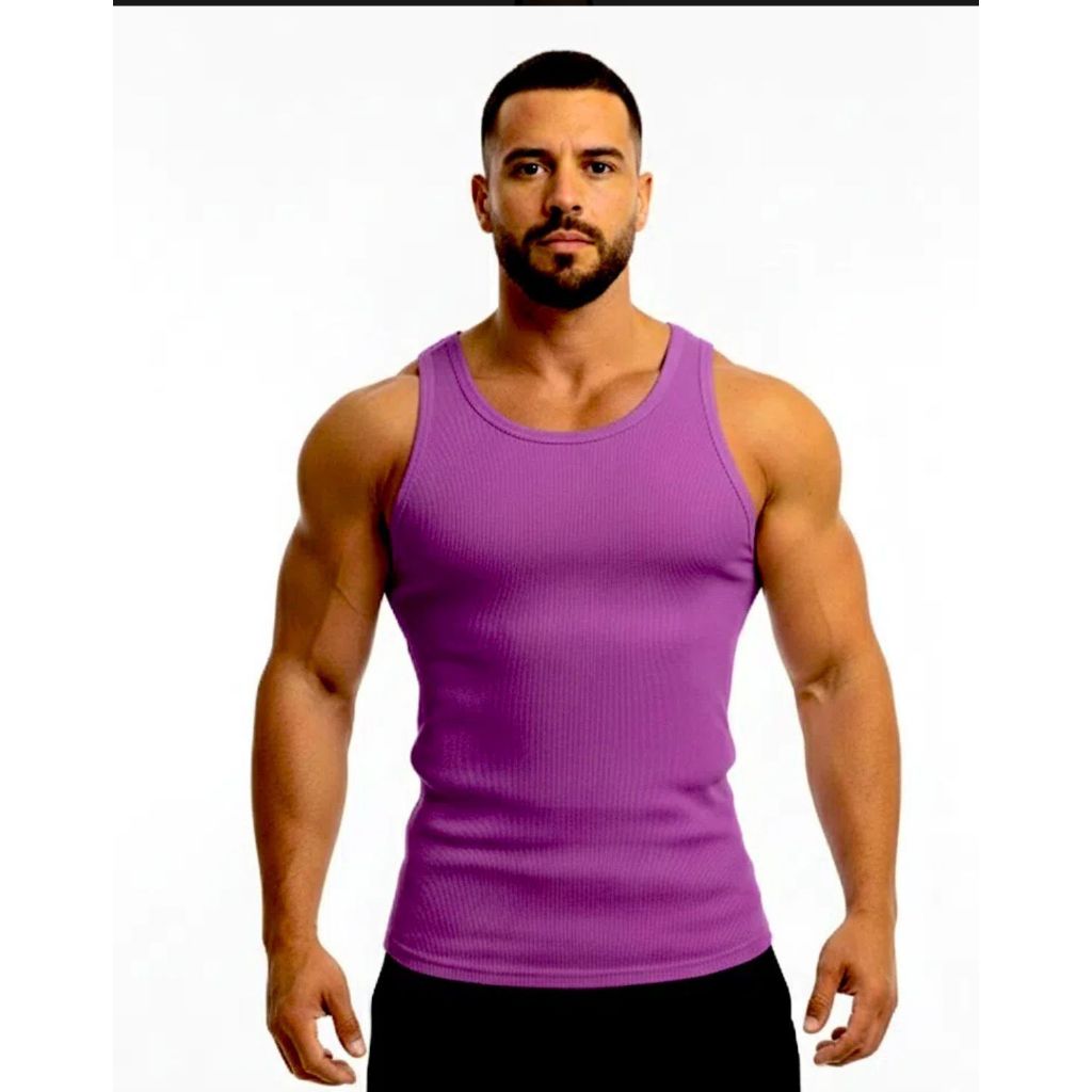 Camiseta Regata Masculina Americana em Algodão com Elastano canelada