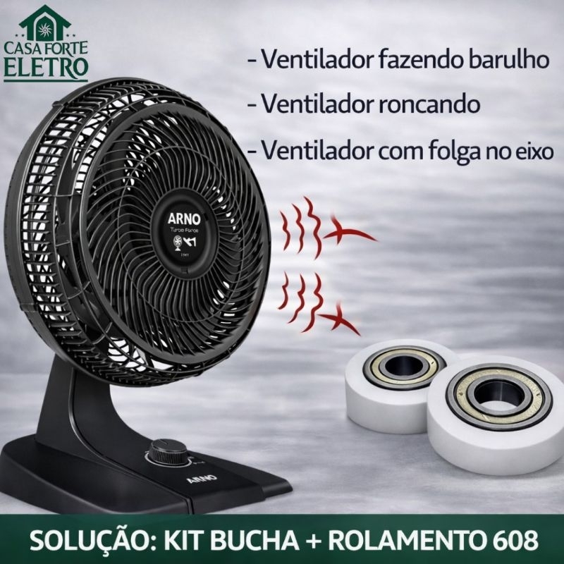 Kit Bucha + Rolamento 608 Ventilador Arno 40cm Reparo Motor VF40 VF41 VF49 VF55 VU40 VD40