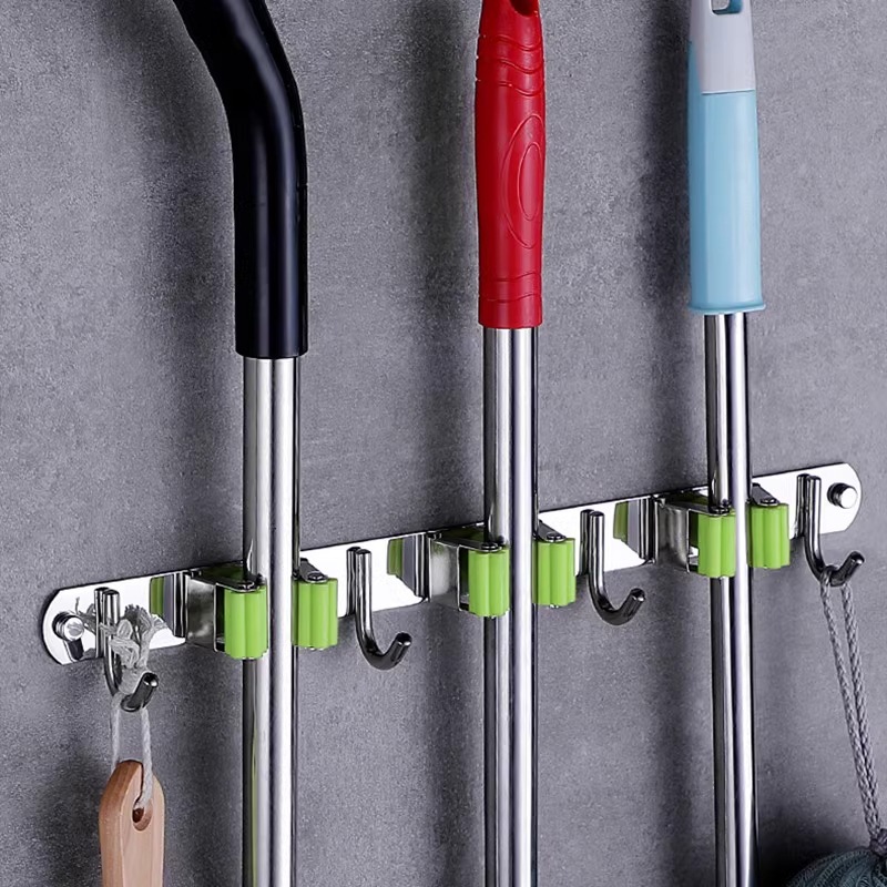 Gancho Inox Multiuso de Parede - Suporte Prático para Vassoura, Rodo e Pá