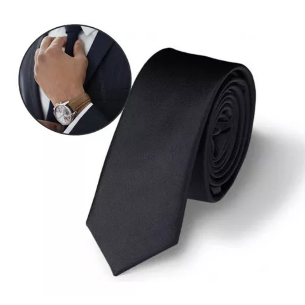 Kit 6 Gravatas Slim Masculina Luxo Social Cores Clássicas Preta Marinho Cinza Vinho Royal Bege