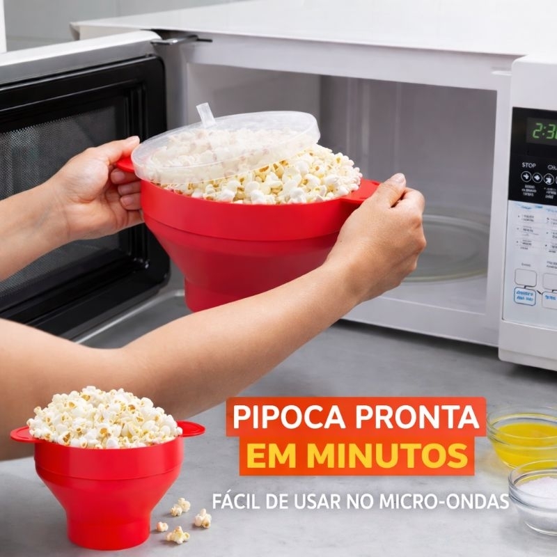 Pipoqueira Silicone Antiaderente com Tampa Dobrável Pipoca de Microondas Saudável sem BPA