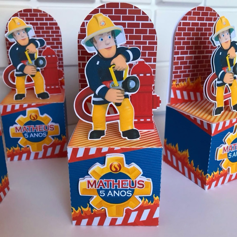 Lembrancinha Caixa Cenário Bombeiro Sam - Personalizados - Festa - Aniversário - Caixinha - Kit Festa - Sam bombeiro
