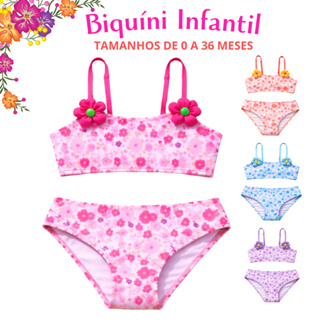 Conjunto De Praia Biquíni Infantil Estampa Floral E Aplicação Flores De Fuxico Verão Praia Piscina em Oferta na Shopee