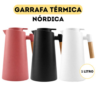 Garrafa Térmica Para Café e Chás No Estilo Nórdica Com Acabamento Luxo Com Cabo De Madeir…
