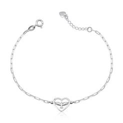 Pulseira Feminina de Prata 925 Coração Vazado com Espírito Santo