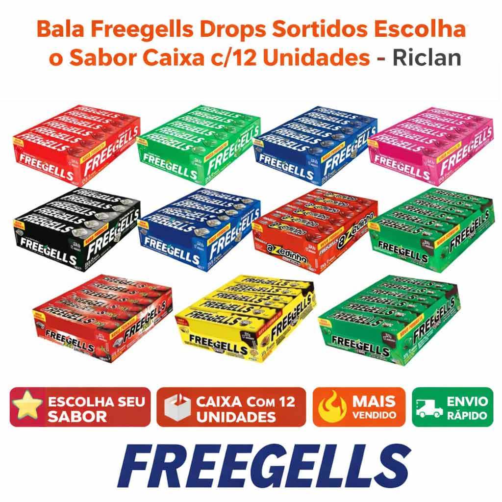 Bala Freegells Drops Sortidos Escolha o Sabor Caixa c/12 Unidades - Riclan em Oferta na Shopee