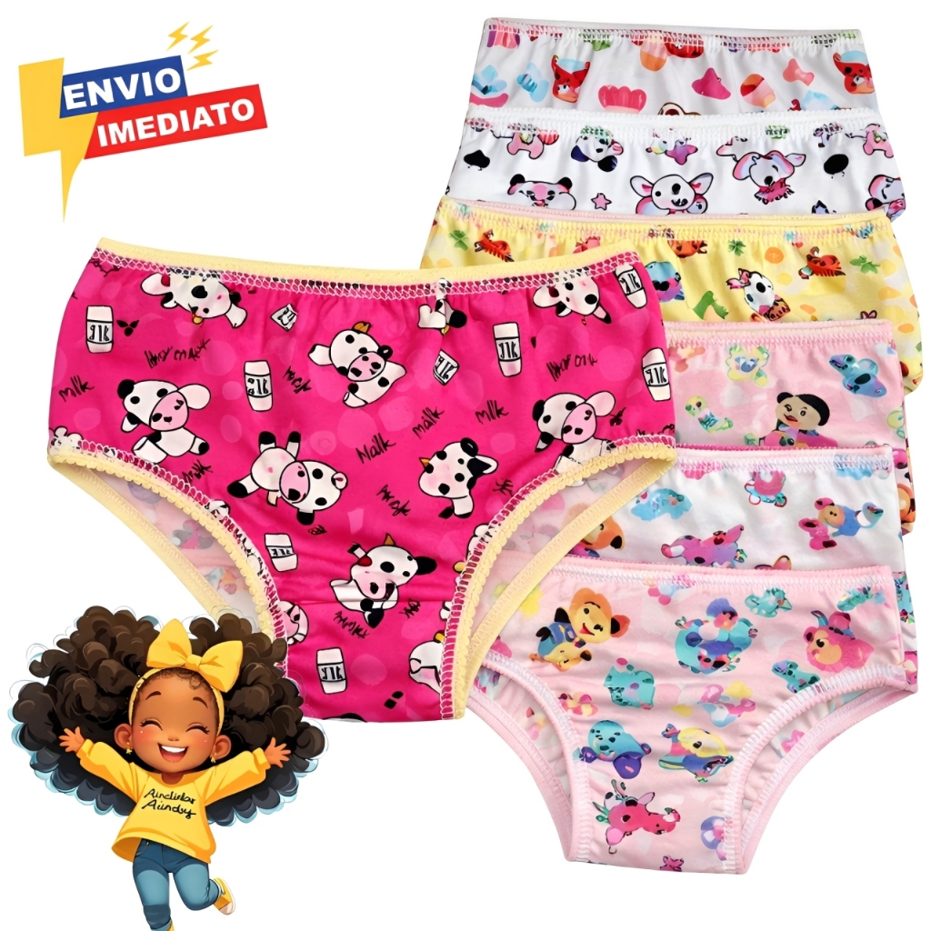 Kit 10 Calcinhas Infantil Menina 100% Algodão Confortável 1 a 9 Anos Calcinha Infantil
