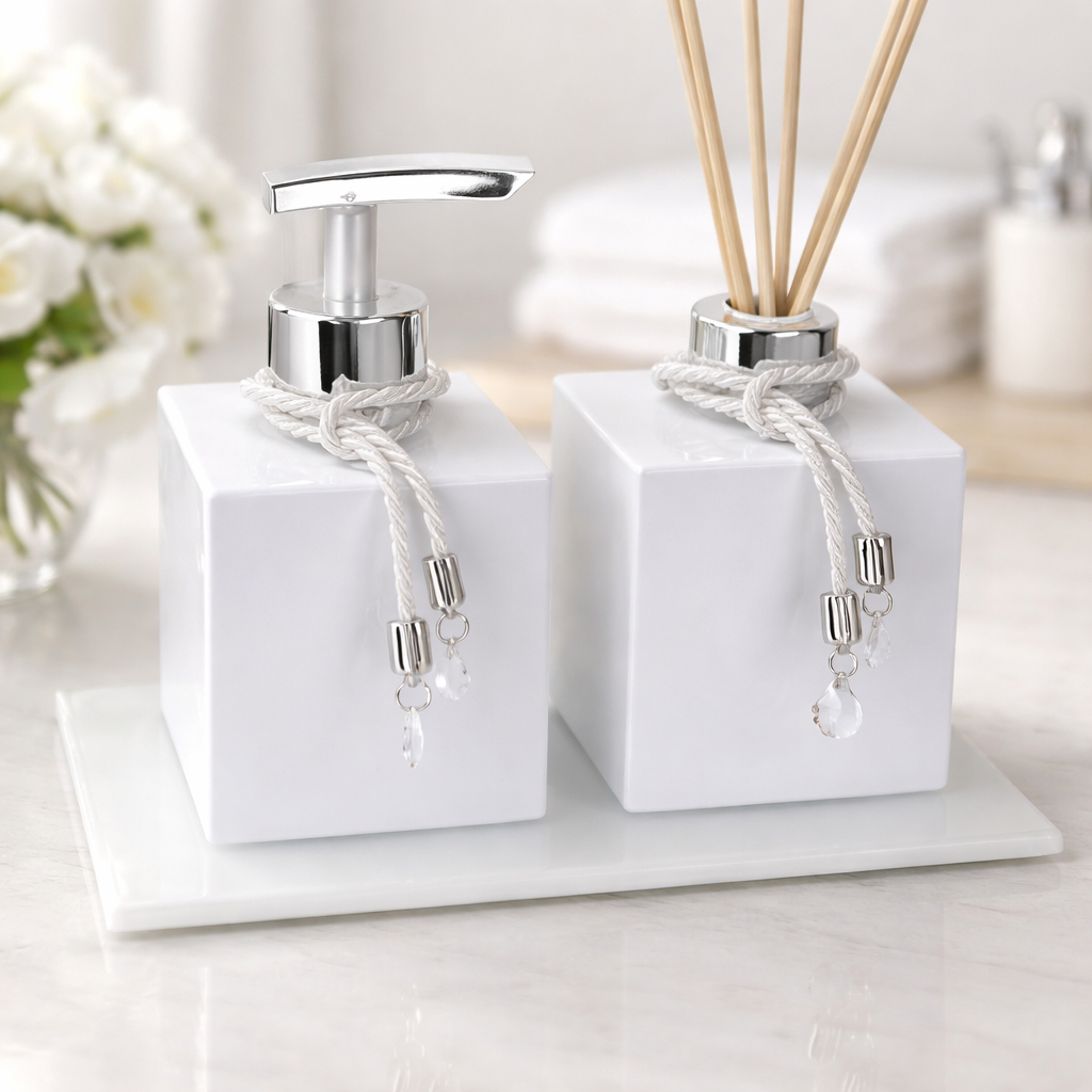 Kit Lavabo Cubo Branco 250ml Difusor De Ambiente E Sabonete Líquido  Bandeja Varetas em Oferta na Shopee