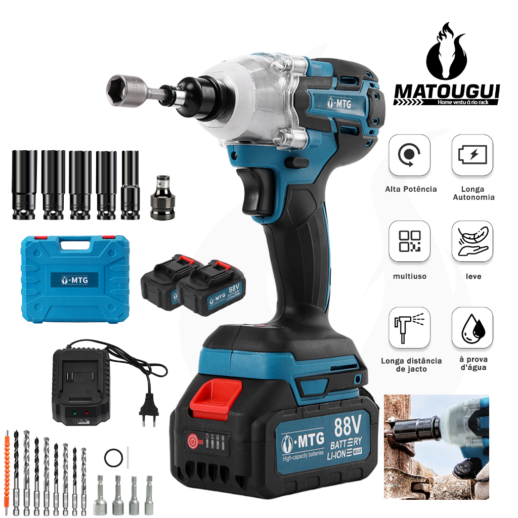 Chave de Impacto 88V Profissional 300Nm Sem Fio - Kit Completo c/ 2 Baterias e Maleta em Oferta na Shopee