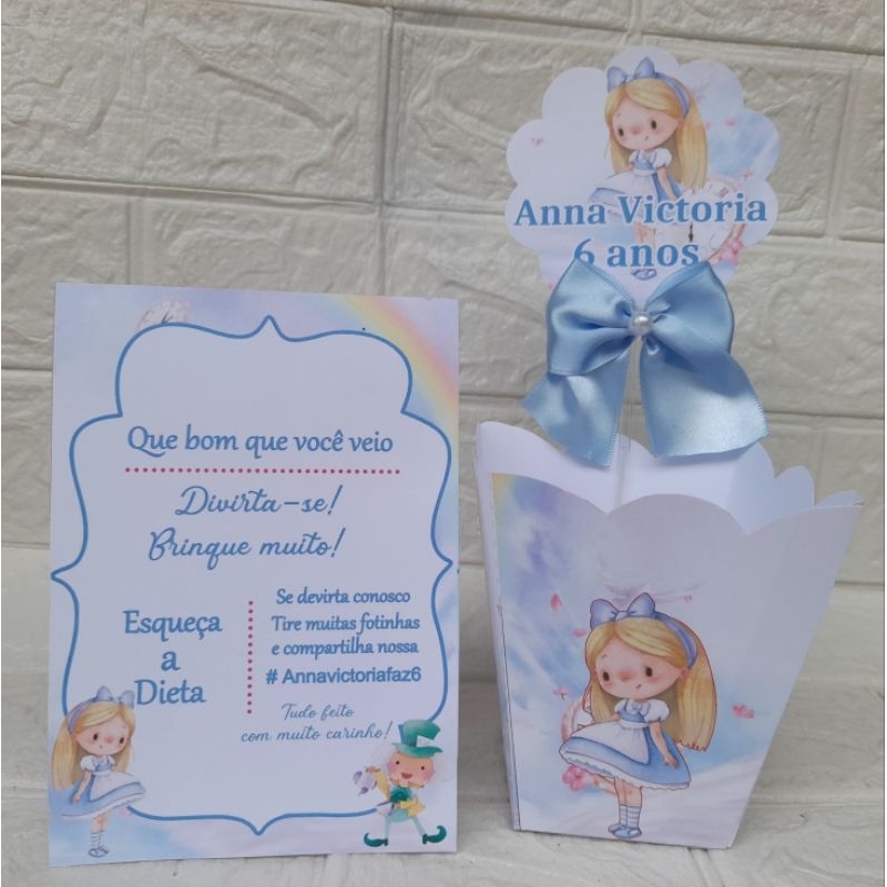 Lembrancinha Alice no País das Maravilhas Plaquinha de Agradecimento Cachepô Personalizado Festa Infantil