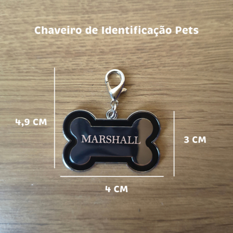 Chaveiro Pingente Identificação Pet Metal | Plaquinha para Cachorro e Gato com Nome e Telefone