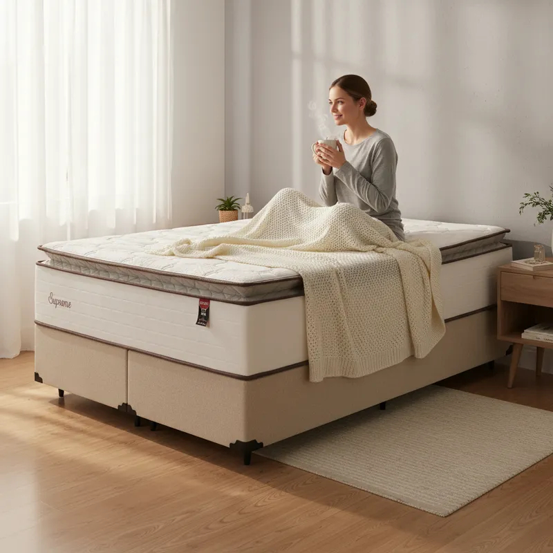 Cama Box com Colchão de Molas Ensacadas Pillow Top Supreme Lux Queen 158cm