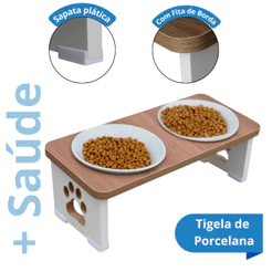 Suporte Comedouro Bebedouro Elevado Inclinado Duplo Cachorro Pet MDF