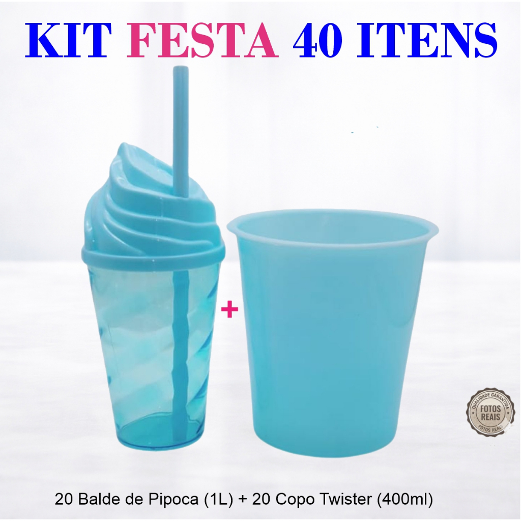 40 Itens Kit Festa Lembrancinha Liso 20 Balde De Pipoca 1LT + 20 Copo Chantily em Oferta na Shopee