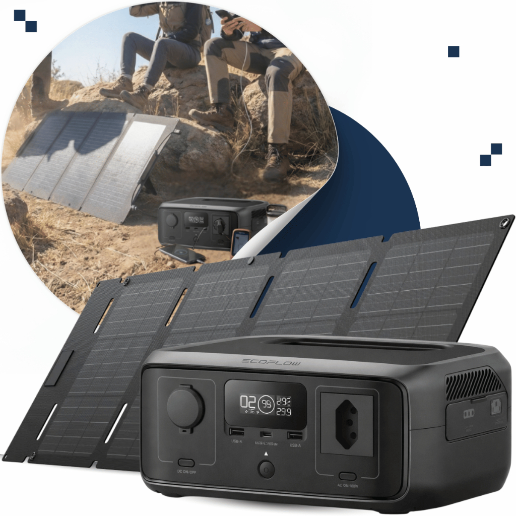 Kit Estação Energia River 3 300w 110v + Painel 45w Dobrável Portátil EcoFlow Gerador Solar