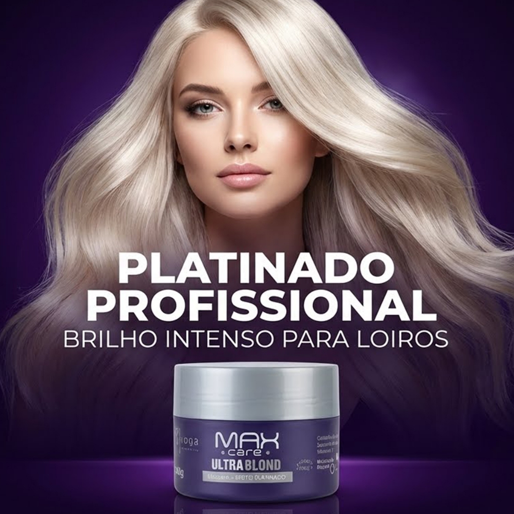 Máscara Matizadora Ultra Blond 240g Voga Max Care Desamarelador Profissional Efeito Platinado para Loiros e Grisalhos