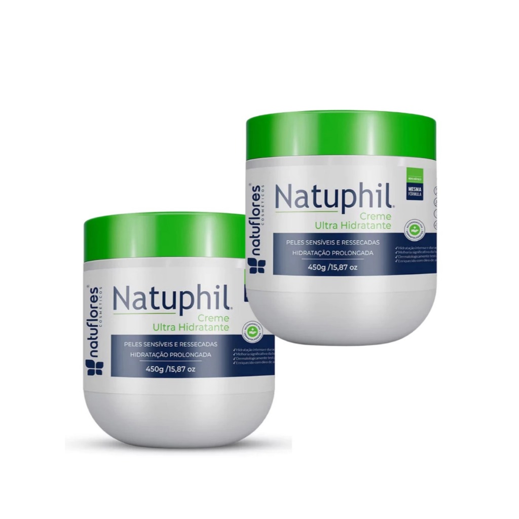 Natuphil Creme 450ml Ultra Hidratante Vegano Hipoalergênico Sem Parabenos Natuflores Peles Secas Kit 1 e 2