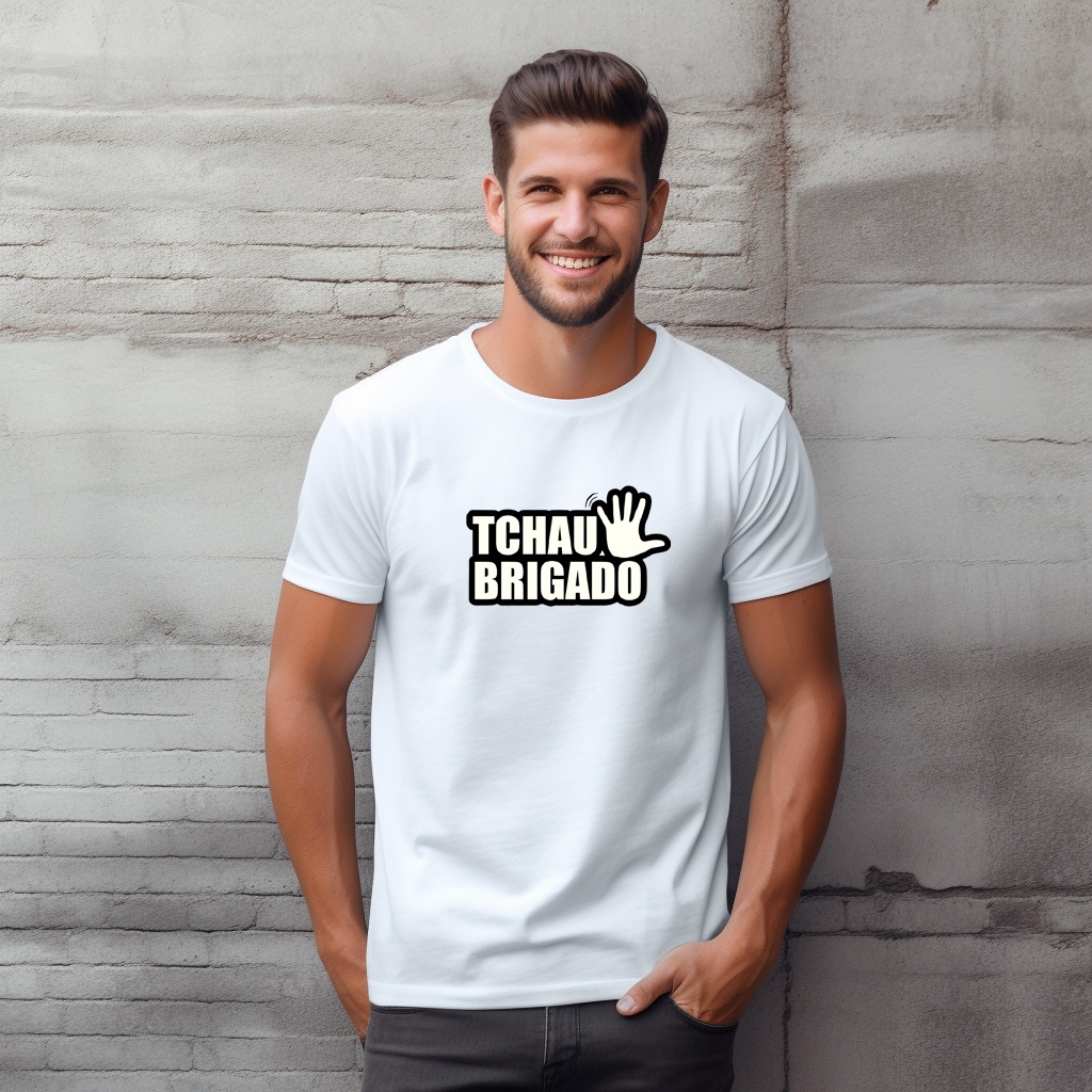 Camiseta Masculina Estampada Básica Tchau Brigado Frases Agro Country Diversos Varias Cores 100% Algodão