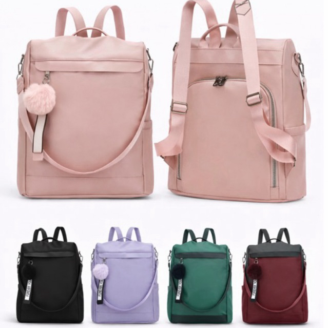 Mochila 2 em 1 Feminina Anti Furto Impermeável – Bolsa Transversal Moderna com Pompom