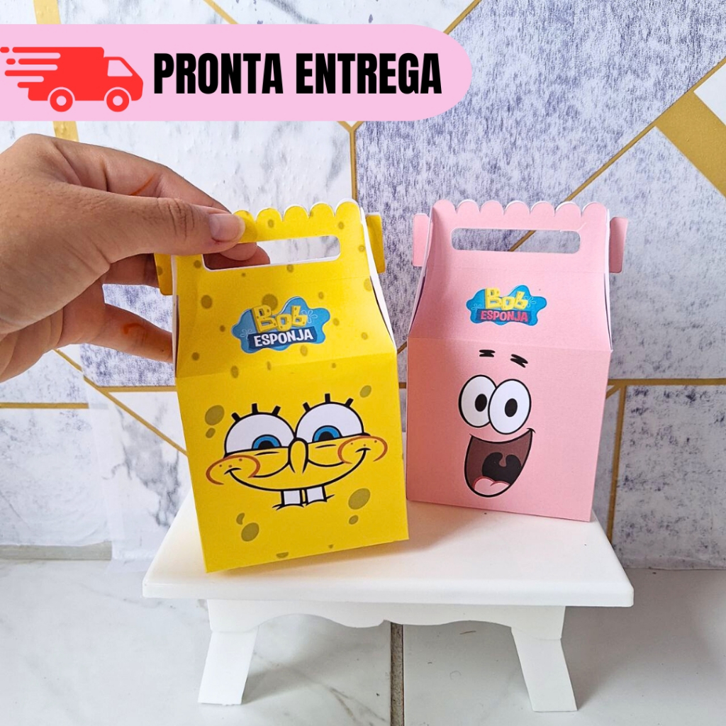 10 a 20 Caixas Bob Esponja e Patrick Personalizados Lembrancinhas Mimo Festa Infantil Aniversário PEGUE E MONTE