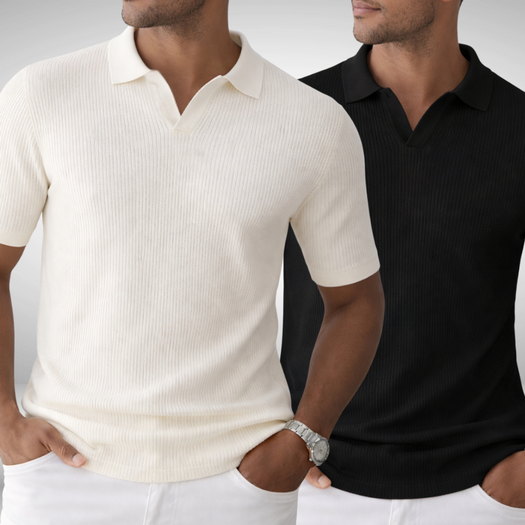 Kit 2 Camisa Polo Italiana Gola Decote em V Malha Canelada Camiseta Texturizada em Oferta na Shopee