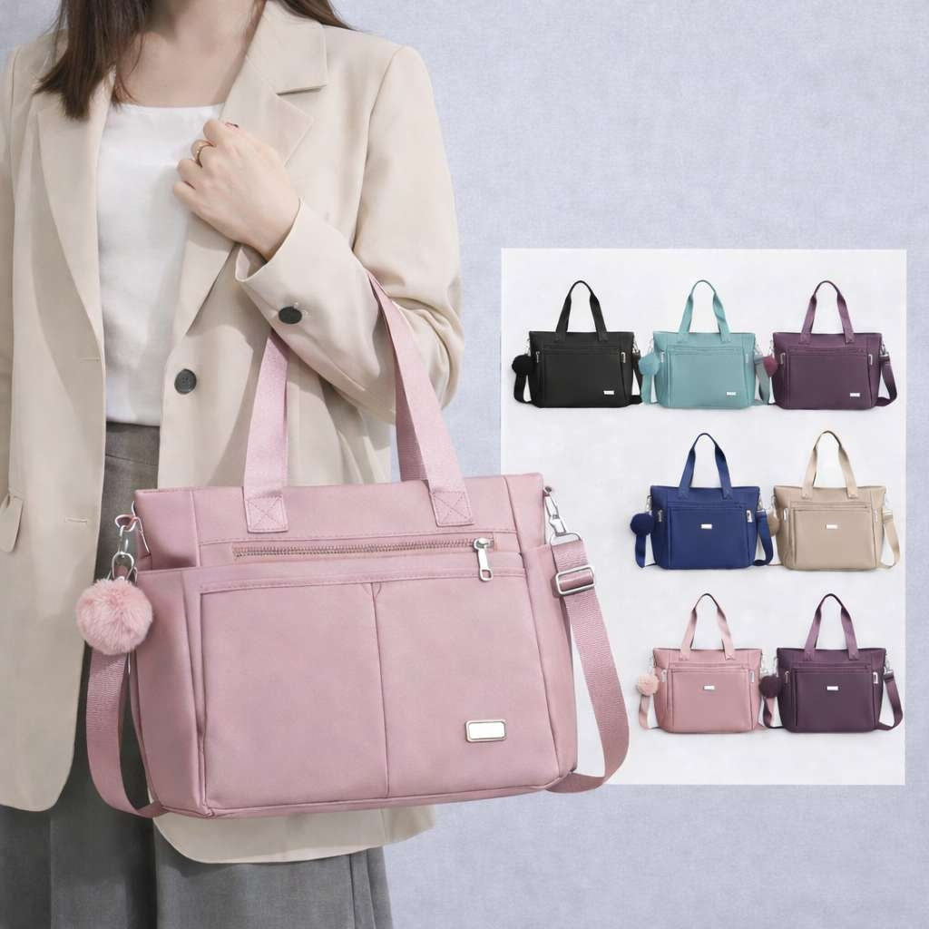 Bolsa Feminina Com Chaveiro Pompom Nylon Grande De Ombro E Transversal Sacola Para Viagem Faculdade YC52# em Oferta na Shopee