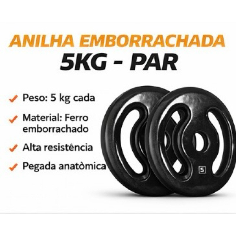 Par Anilhas Emborrachadas 5kg Para Barra Musculação Academia Treino