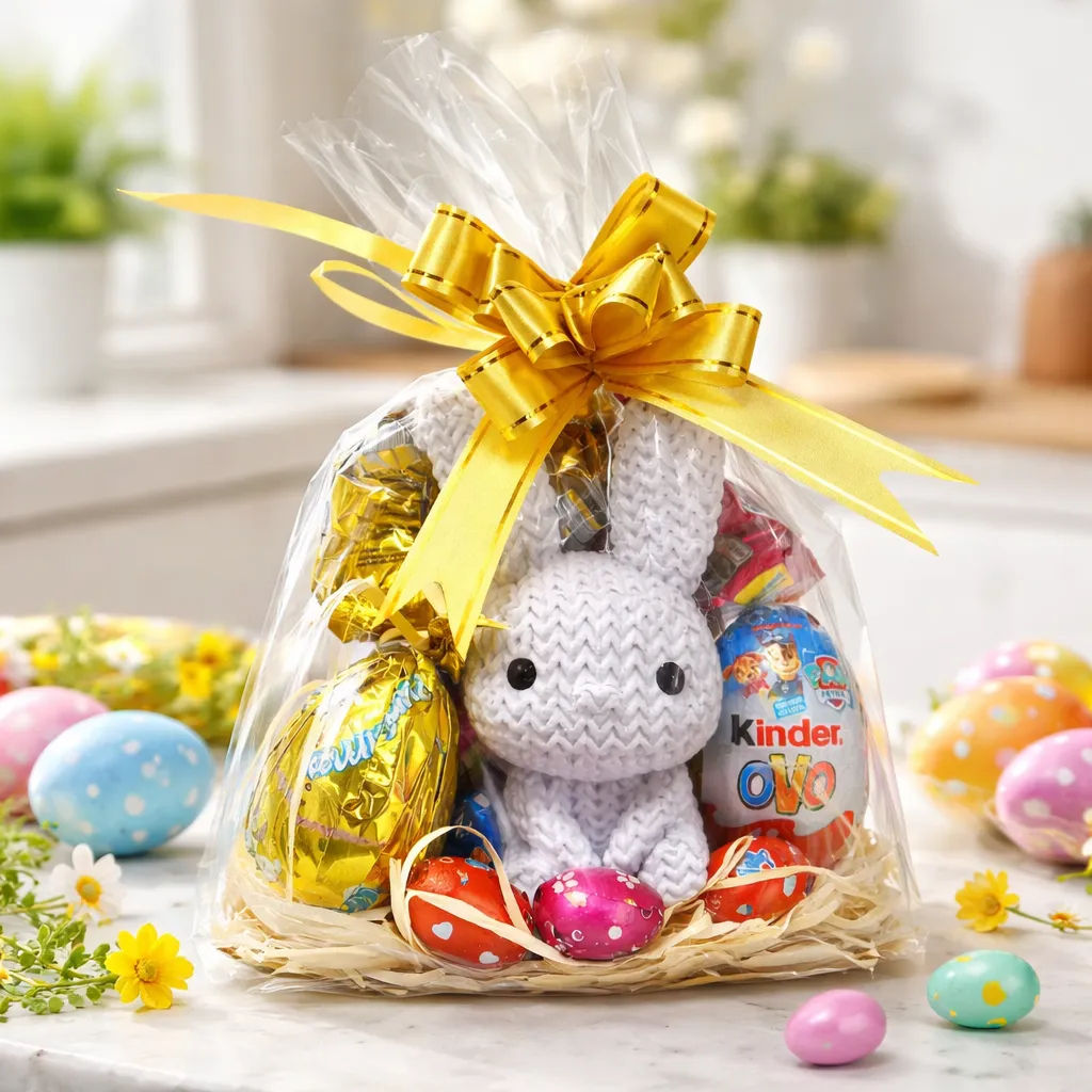 Kit de Páscoa Coelhinho Decorativo com Chocolates e Kinder Ovo – Presente Especial de Páscoa