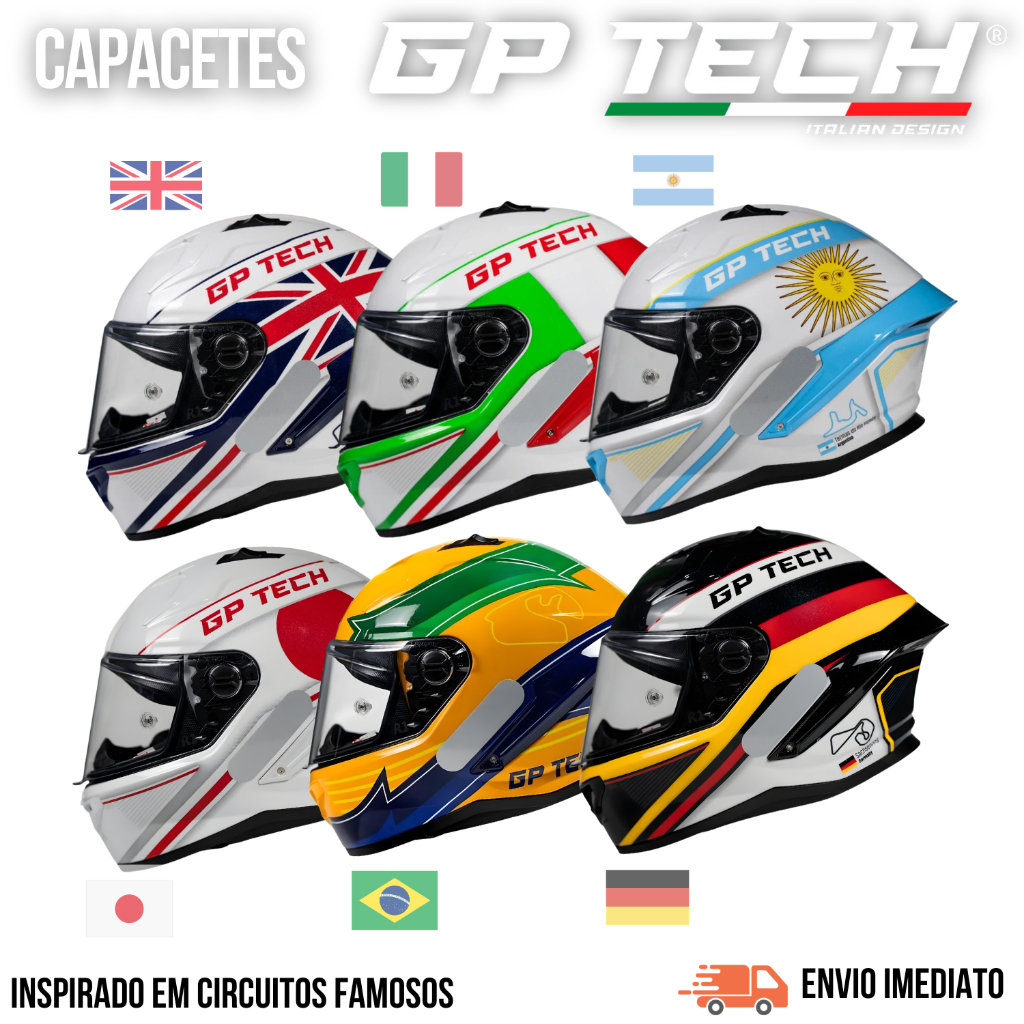 CAPACETE GP TECH PILOT GP CIRCUIT BANDEIRAS PAÍSES CERTIFICADO INMETRO
