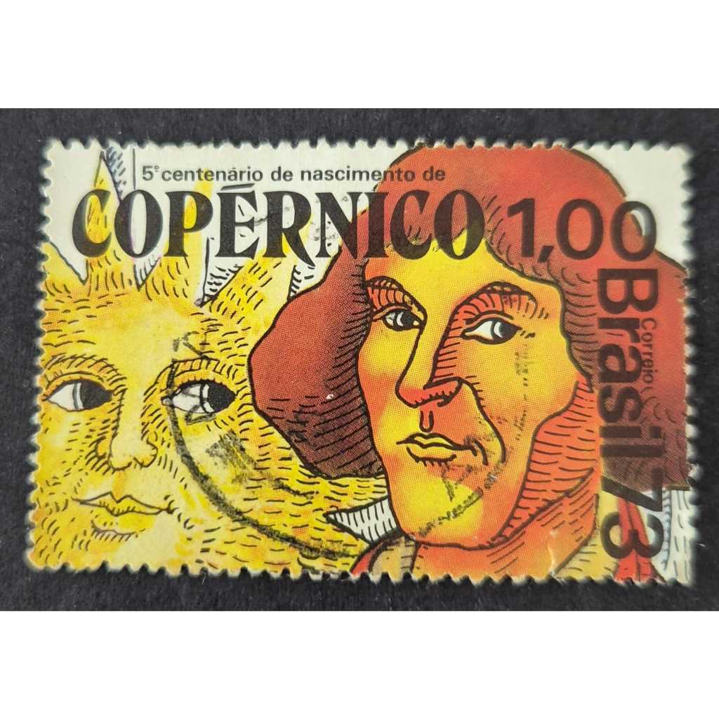 Selo usado do bloco dos correios B-34, RHM C797 - ano de 1973 - Nicolau Copérnico. Filatelia