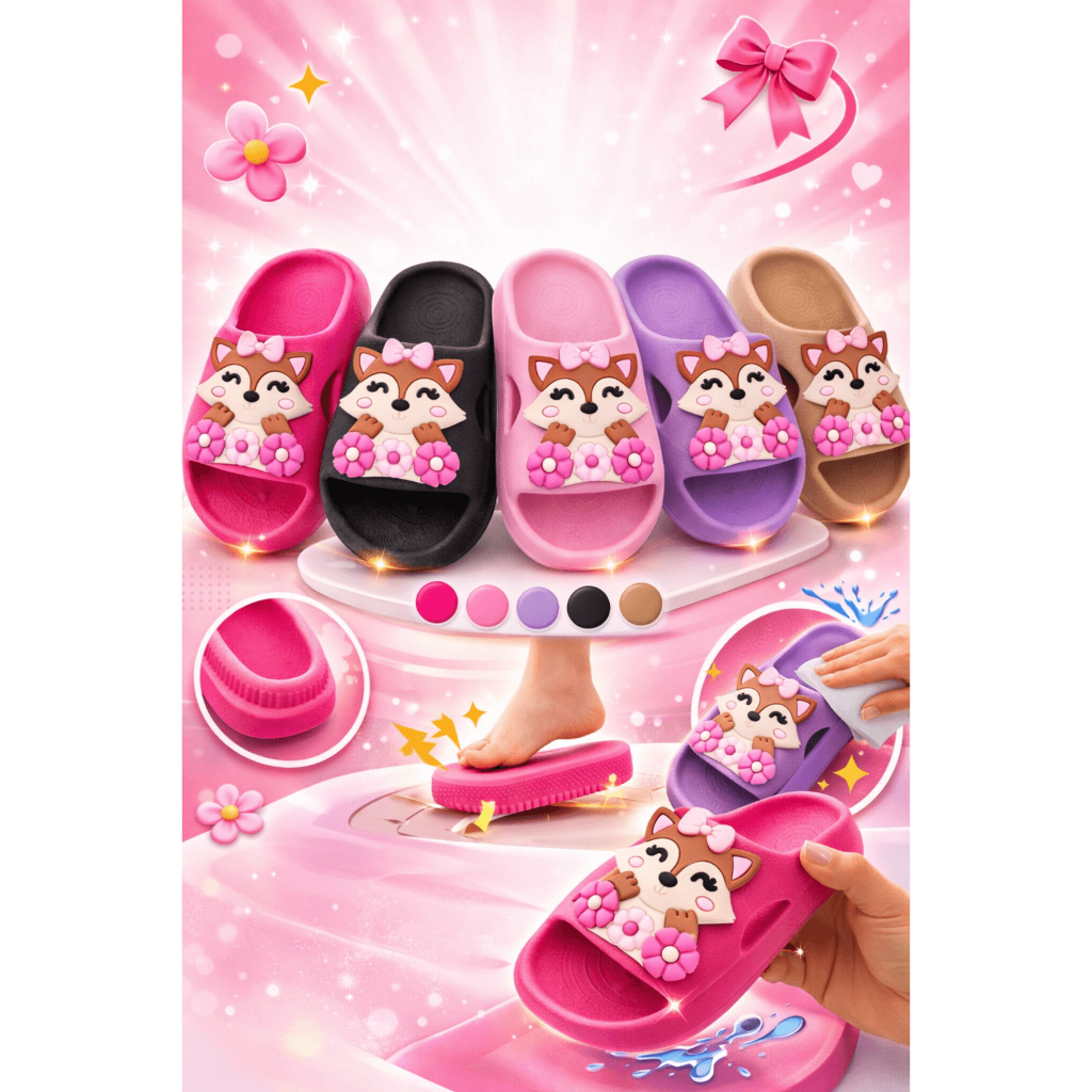 Chinelo Infantil Menina Raposinha Antiderrapante Macio Slide Sandália 21 ao 28 Feminina Antiderrapante Confortável Leve