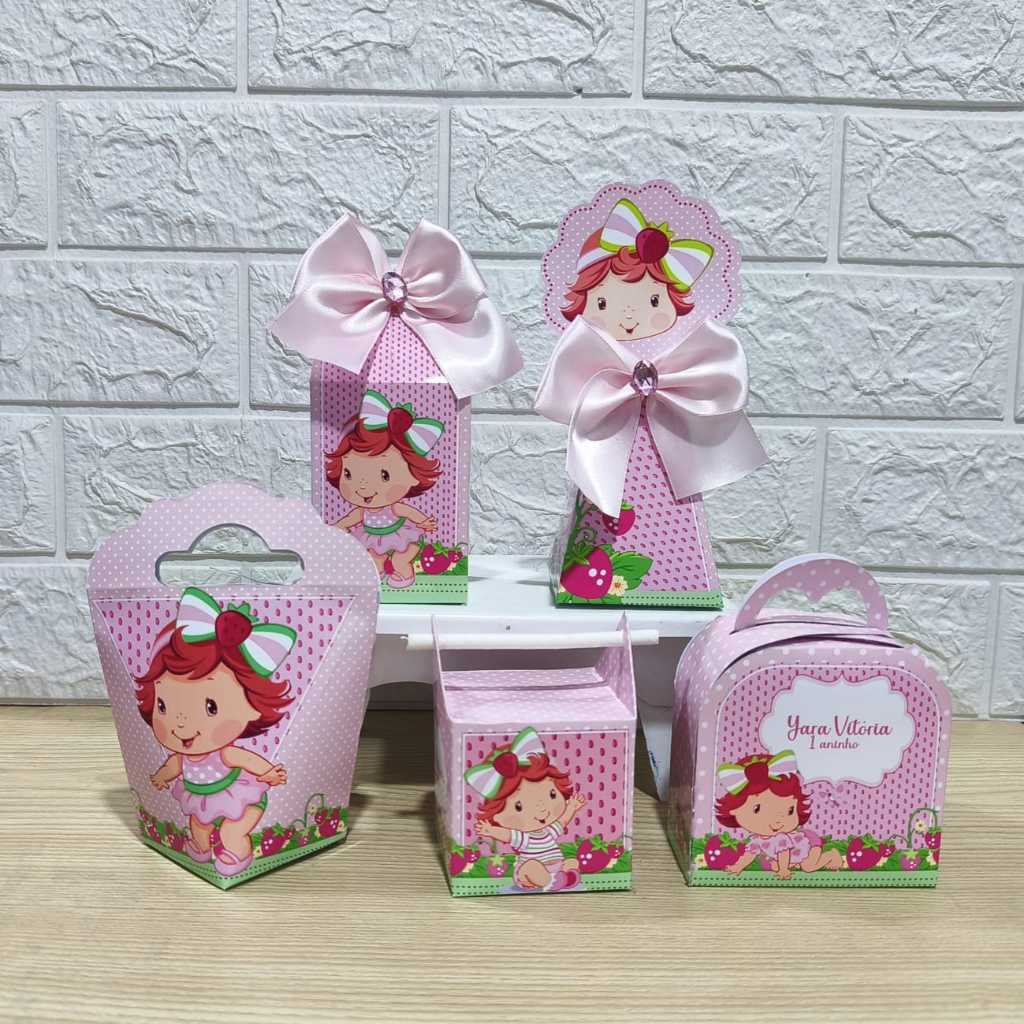 Kit Personalizados caixinhas MORANGUINHO BABY Lembrancinha aniversário-Festa PEGUE E MONTE