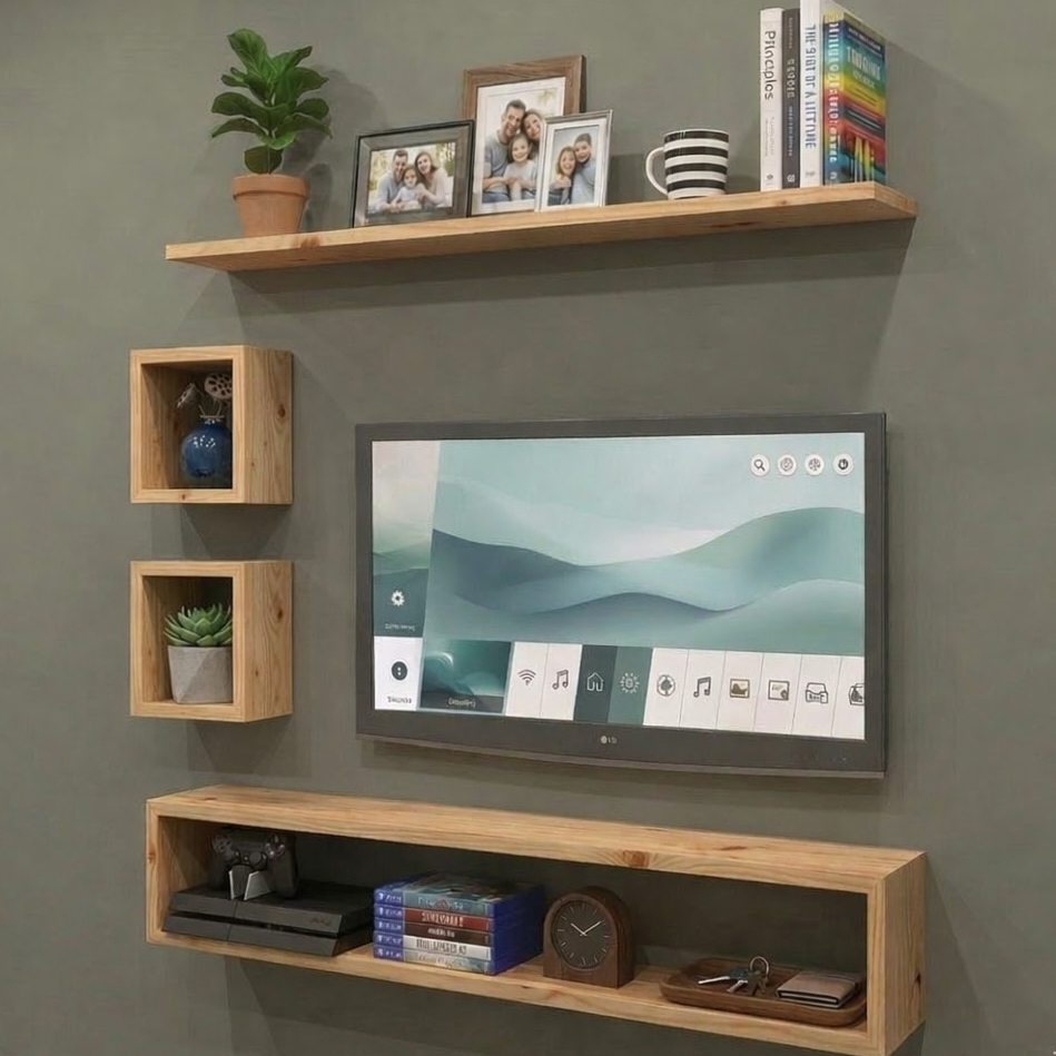 Imagem Rack Para Televisão Nicho, Prateleira, kit, Madeira pinus natural sala ou quarto televisão gamer