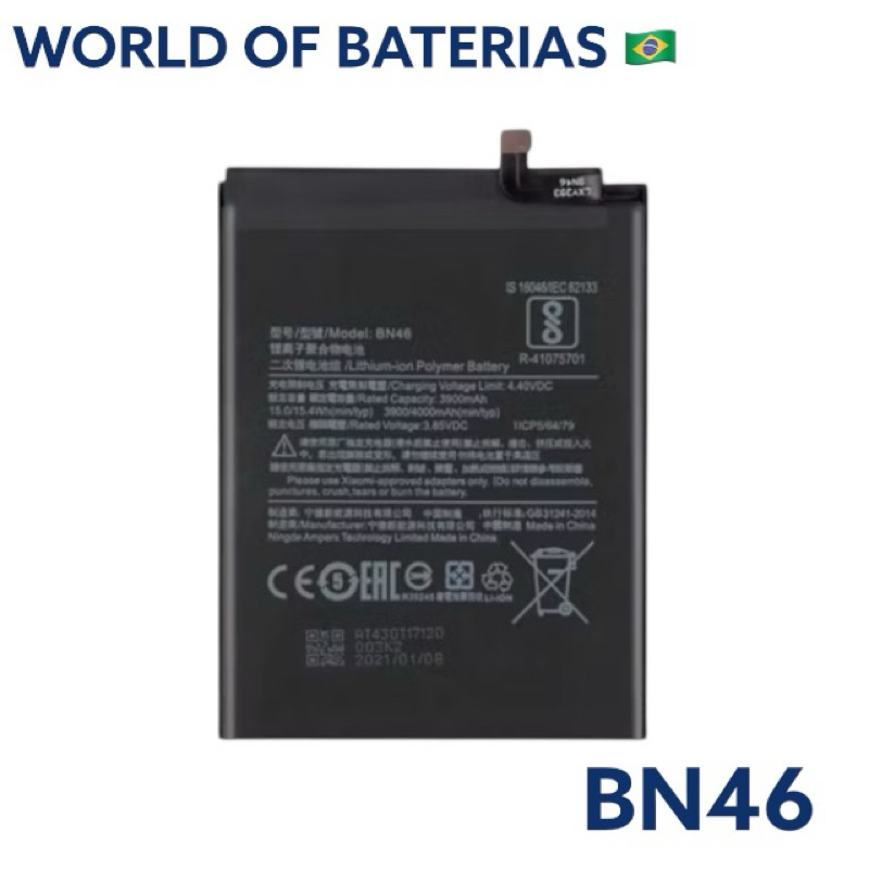 BAT COMPATIVEL NOTE 8 / NOTE 8T / REDMI 7 (BN46) ORG NOVA COM GARANTIA 30 DIA