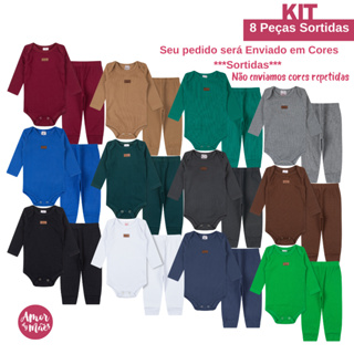 Kit 8 Peças Canelado Algodão Body Bebê Roupas de Bebê Manga Longa Calça Mijão Menino Menina P M G GG em Oferta na Shopee